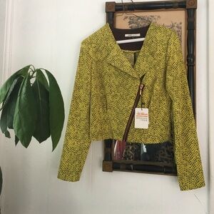 Urban Outfitters Mustard Yellow and Black Speckled Moto Blazer